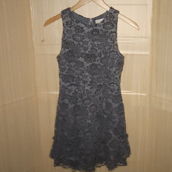 Altar'd State Womens Slate Blue Lace Sleeveless Ruffle Bottom Dress Small - Picture 1 of 8